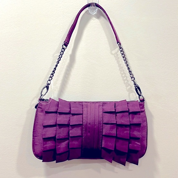 Nine West Handbags - Nine West Satin Clutch/Wristlet Mini Bag Purple with Ruffles/Smooth Side.